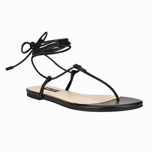 Nine West Tella Ankle Wrap Flat Sandals - Black - Ireland (CR0793184)